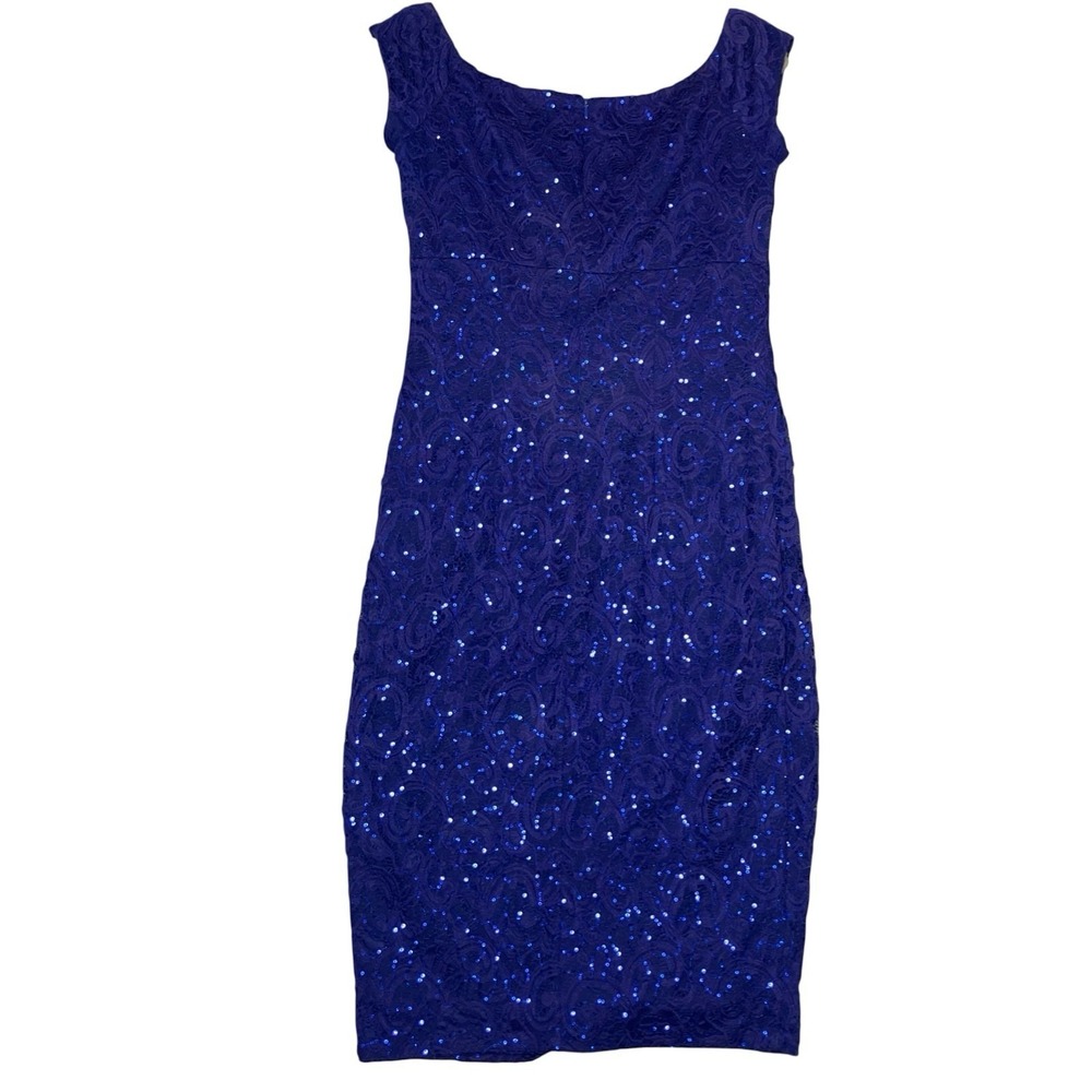 Alex Evenings Purple Lace Sequins Midi Dress Women's 10 Elegant Glamour Cocktail